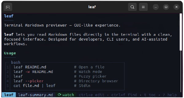 Leaf: Visor de Markdown en Terminal con Experiencia de GUI